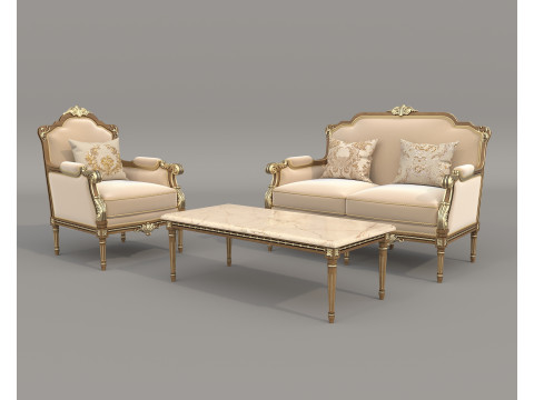 Classic European Style Sofa and Armchair Set 14 3D 모델