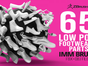 65 Low poly shoe footwear base mesh and parts IMM brush set for Zbrush Fbx and OBJ files Model 3D