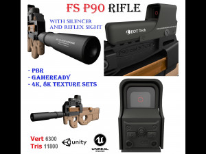 Assault rifle FN P90 with silencer and aim 2 texture pack 3D Модель