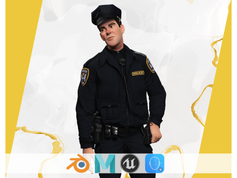 Stylized Cop Cartoon Police Officer Rigged Policeman Modelo 3D